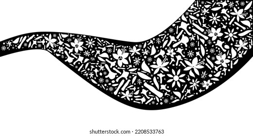 vector illustration for black and white stream flow of spice or aromatic additives herbal blend