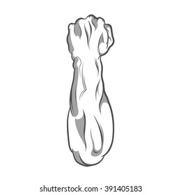 Vector illustration in black and white  style of a clenched fist held high in protest. 