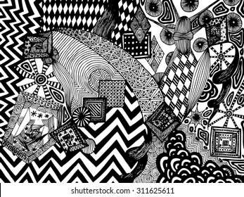 Vector illustration, black and white surreal world, card concept.