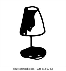 Vector illustration of a black and white table lamp. Interior furniture in cartoon style.