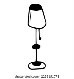 Ilustración vectorial de una lámpara de mesa en blanco y negro. Mobiliario interior al estilo de las caricaturas.