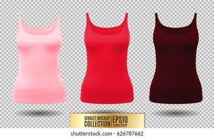 Vector illustration of black and white tank top or singlet. Pink red and vinous colors. Realistic vector objects.