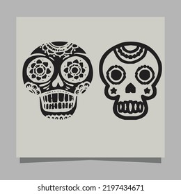 Vector Illustration of Black and White Tattoo Skull on paper