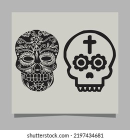 Vector Illustration of Black and White Tattoo Skull on paper