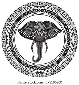Vector illustration of a black and white tattoo wild animal in an ornamental circle for your arts and design