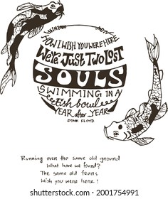 Vector illustration of black and white text of message about fish life 