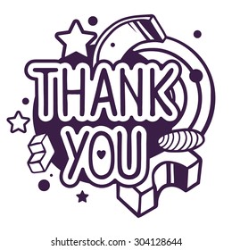 Vector illustration of black and white thank you quote on abstract background. Hand draw line art design for web, site, advertising, banner, poster, board and print.