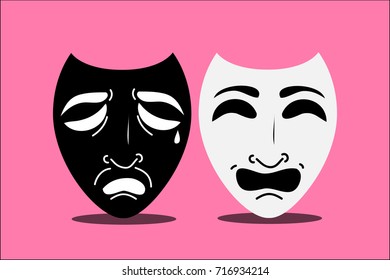 Vector illustration of black and white theatrical masks laughter and crying