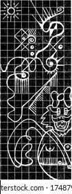 Vector illustration of black & white triangle tribal African background / texture. Abstract hand drawn picture.