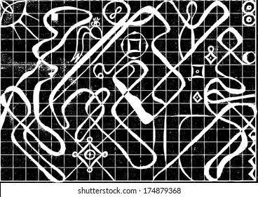 Vector illustration of black & white triangle tribal African background / texture. Abstract hand drawn picture frame / border. 