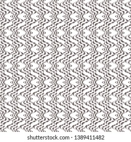 Vector illustration of black and white warped stripes in geometric layout. Seamless repeat pattern for gift wrap, textile, fabric, scrapbooking and fashion.