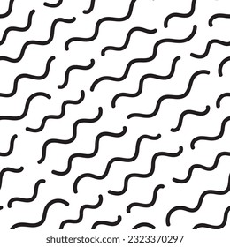 Vector illustration. Black and white wavy diagonal scribble seamless repeat pattern. Best for kids clothing and nursery decor.