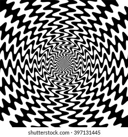 Vector Illustration.  Black and White Wavy Lines Intersect in the Center. The Visual Illusion Of Movement.  Suitable for textile, fabric, packaging and web design.