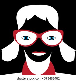 Vector illustration of black and white woman with red elements on black background