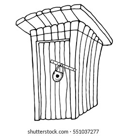vector illustration. black and white wooden toilet with padlock.