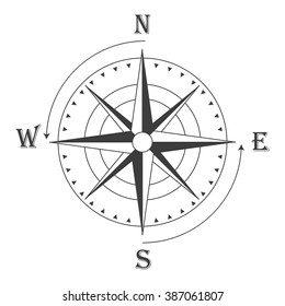 Vector illustration black wind rose isolated on white. Compass rose icon