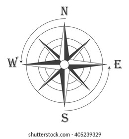 Vector illustration black wind rose isolated on white. Compass rose icon