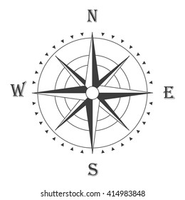 Vector illustration black wind rose isolated on white. Compass rose icon