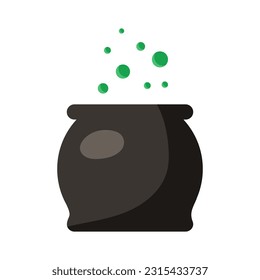 Vector illustration of black witch cauldron with boiling potion