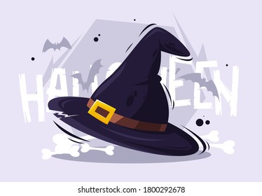Vector illustration of a black witch hat for Halloween