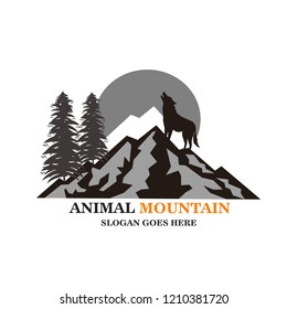 Vector illustration with black wolf with mountains landscapes inside. 
