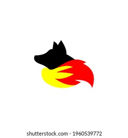 Vector illustration of a black wolf with a yellow and red tail extinguishes the spirit, great for animal logos and icons