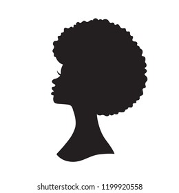 Vector illustration of black woman with afro hair silhouette. Side view of African American woman with natural hair.

