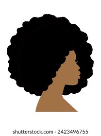 Ilustración vectorial de una mujer negra con pelo afro. Vista lateral de una mujer afroamericana con pelo natural.