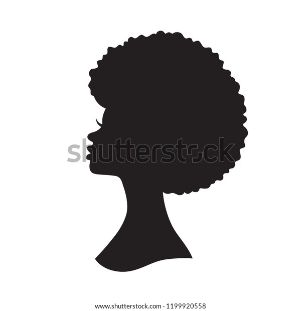 Vector\
illustration of black woman with afro hair silhouette. Side view of\
African American woman with natural\
hair.\
