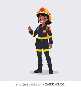 Vector Illustration of a Black Woman Firefighter in Full Uniform