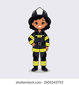 Vector Illustration of a Black Woman Firefighter in Full Uniform