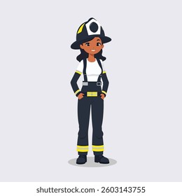 Vector Illustration of a Black Woman Firefighter in Full Uniform