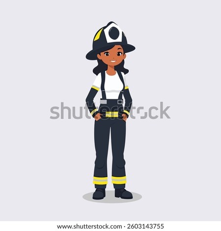 Vector Illustration of a Black Woman Firefighter in Full Uniform