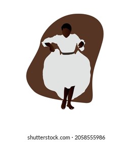 Vector illustration of black woman in white long dress, black dancer.