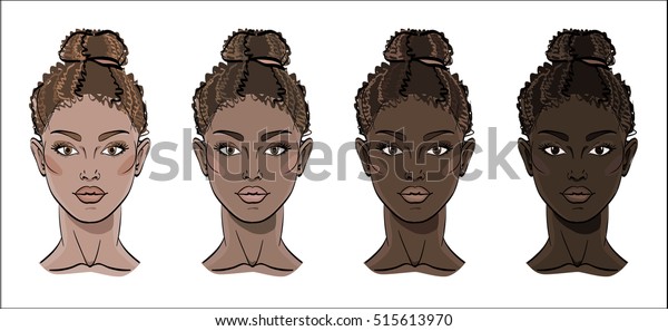 Vector Illustration Black Women Faces Different Stock Vector (Royalty