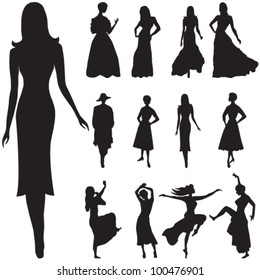 Vector illustration of black women silhouettes