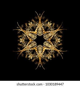 Vector illustration with black and yellow isolated snowflakes. Beautiful decoration. Symbol of winter. Isolated watercolor snowflakes on black and yellow colors.