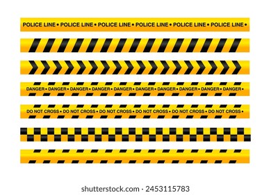 vector illustration of black and yellow police stripe border. Crime line tape. Police danger caution vector yellow barrier