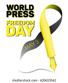 Vector illustration of a black with yellow ribbon World Press Freedom Day on a white background. Emblem of World Press Freedom Day May 3
