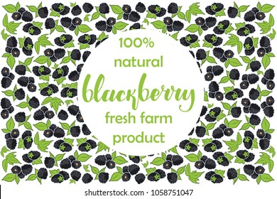 vector illustration of blackberry and leaf design with lettering blackberry background black and white and berry and text fresh farm product 100% natural EPS10