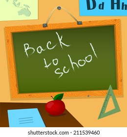 Vector Illustration of Blackboard in Classroom Design, Website, Background. BAck to school  Banner Education student Template