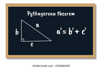 Vector illustration of a blackboard with a right triangle and the Pythagorean theorem, mathematical formula, exact sciences.