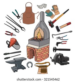 Vector illustration, blacksmith gear, cartoon concept, white background.