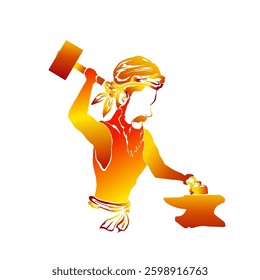 vector illustration of a blacksmith man with colorful gradient