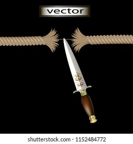 Vector illustration of a blade cuts the rope, the precarious situation of threat, anxiety.