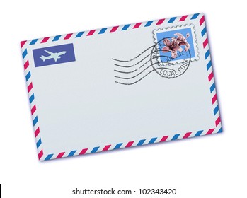 Vector illustration of blank airmail envelope with stamp and rubber stamp