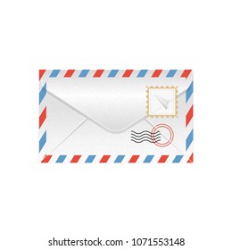 Vector illustration of blank airmail envelope with stamp and rubber stamp