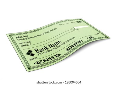 Vector Illustration Of Blank Bank Check With Shadow On White Background