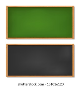 Ilustración vectorial de pizarra en blanco, negro y verde, con marco de madera