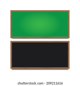 Vector illustration of blank black and green chalkboard with wooden frame